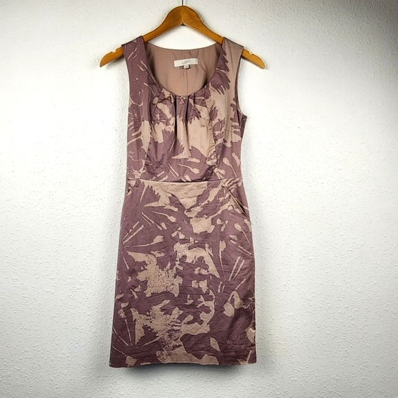 Loft Mauve Sleeveless Shift Abstract Floral Sleeveless Pencil Skirt Dress Size 2 - Picture 1 of 11